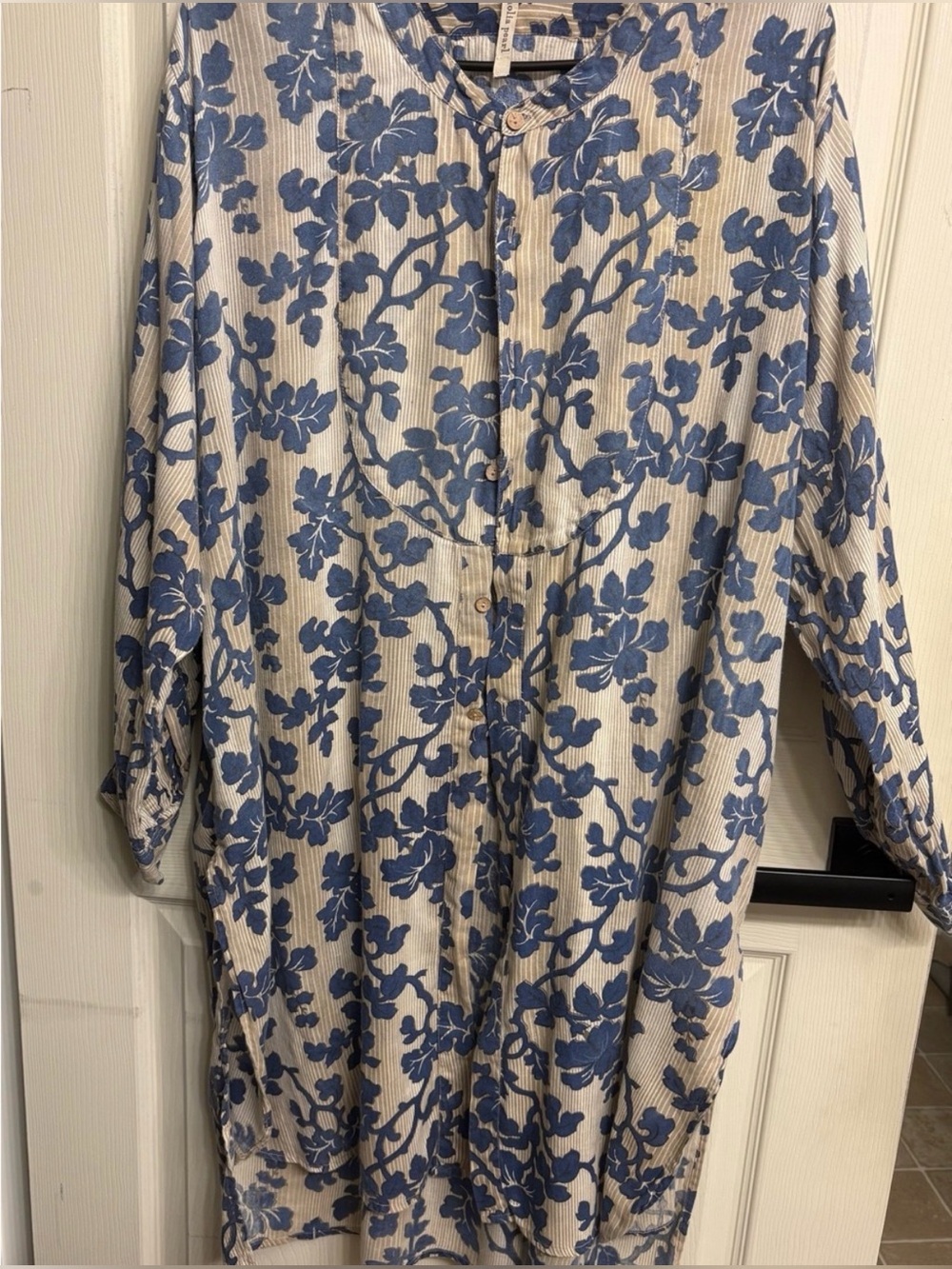 Womens Blue Floral Button-Front Coat